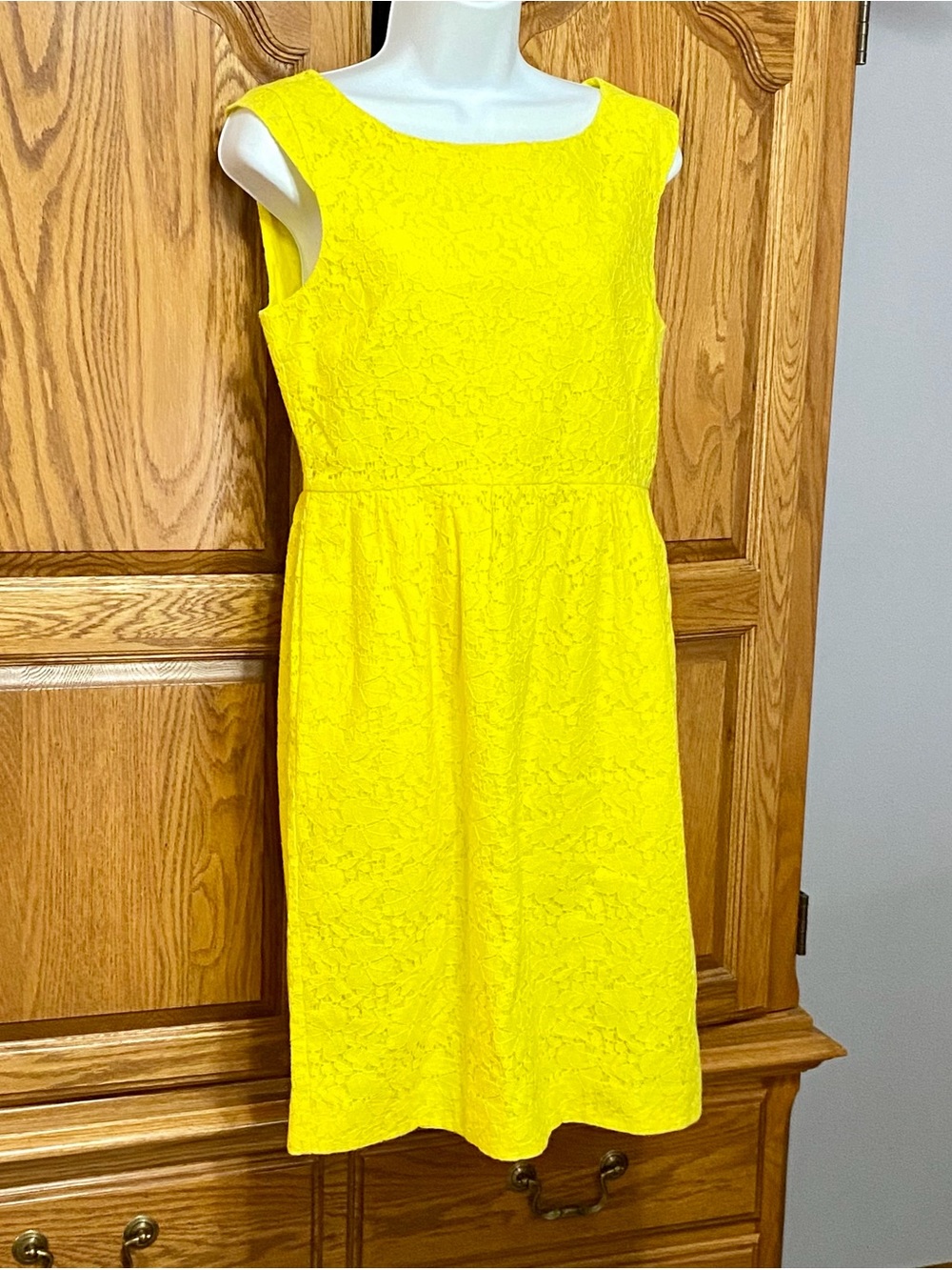 J.Crew‎ Lucille Bright Yellow Floral Lace Dress Womens 8 Fit Flare Cotton Blend